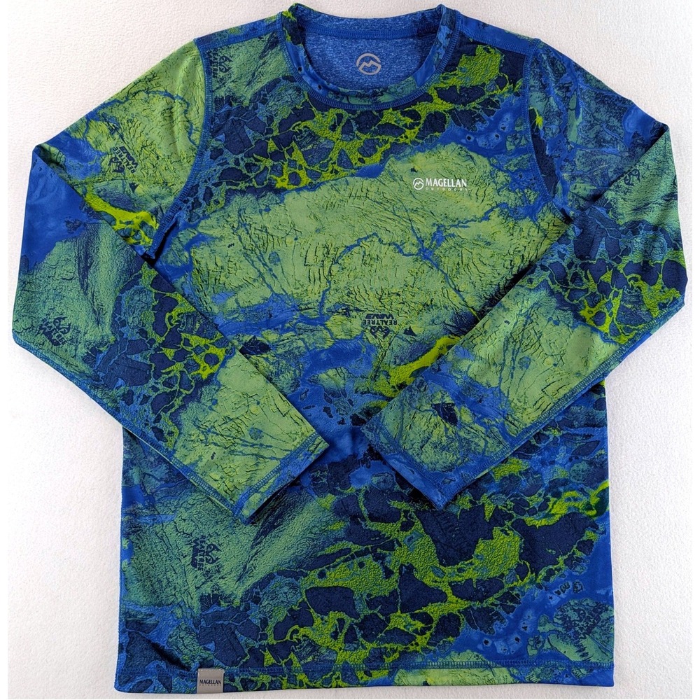 Magellan Outdoors Mens S Realtree Wave Blue Green Camo Long Sleeve Fishing Shirt